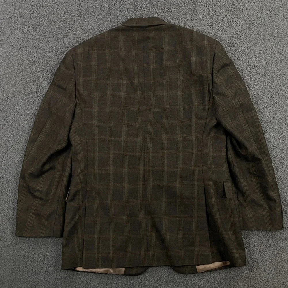 Hart Schaffer Marx Blazer size 40R Travelor Plaid Wool Brown Suit Jacket‎